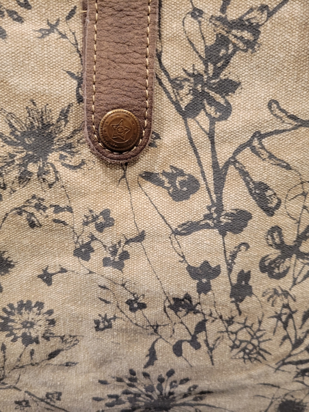 Myra Bag Beige Canvas Floral Tote with Brown Trim - Picture 6 of 9